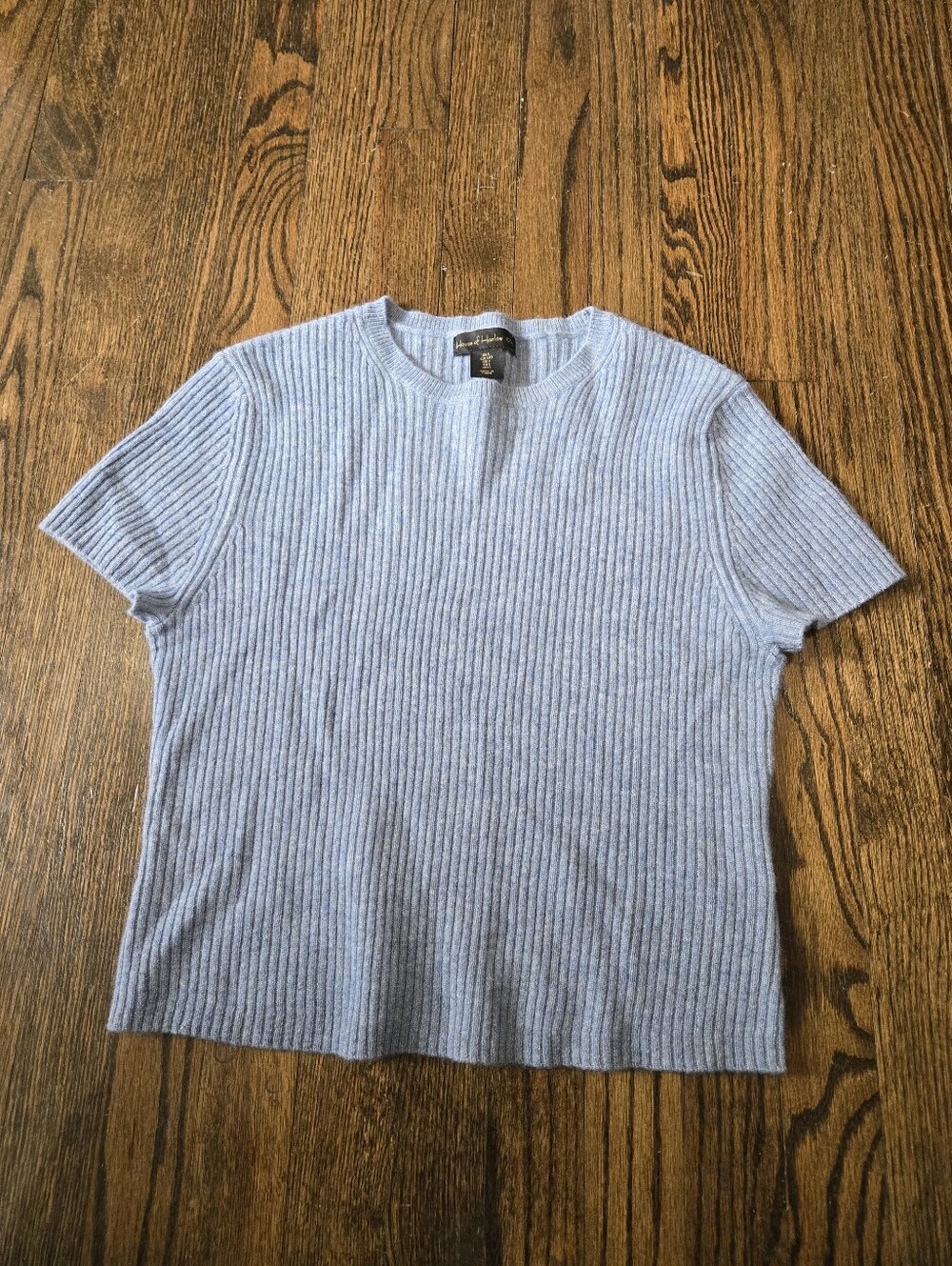 House of Harlow 1960 Aurora Cashmere Crewneck Ribbed Short Sleeve Sweater L